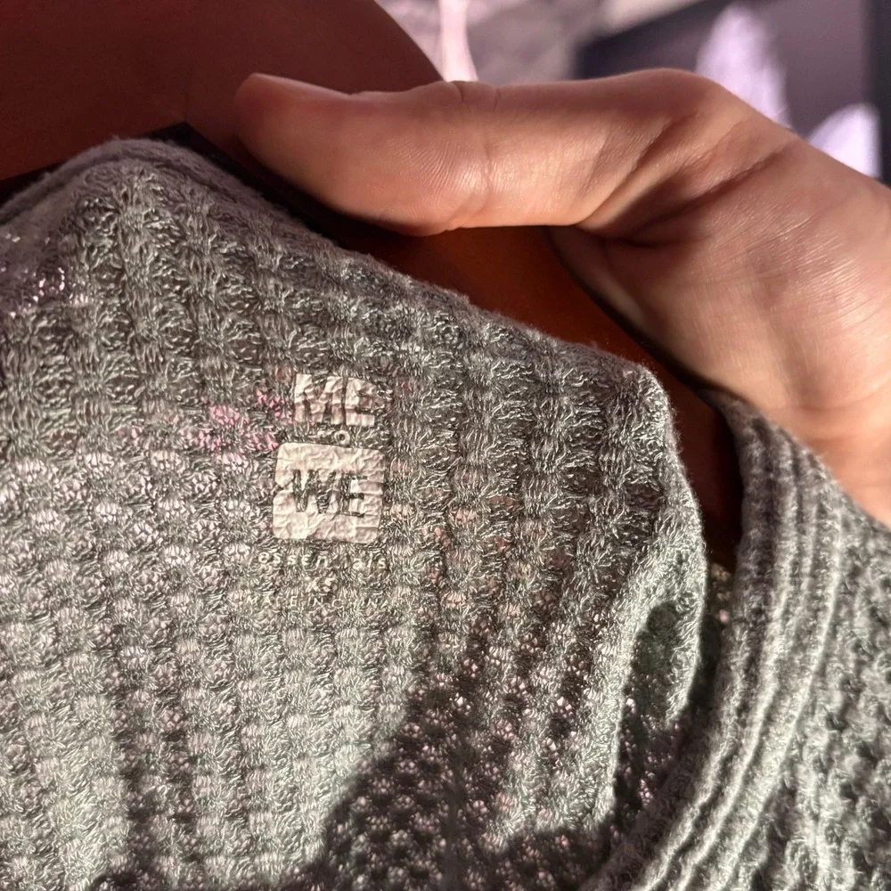 Waffle Knit Cropped Long Sleeve Shirt Womens Size XS Olive Green